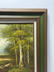 Vintage Framed Oil Painting On Canvas Autumn Landscape River Williams 23”x27”