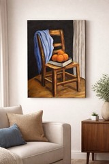 Orange Still Life Painting Chair Fruit Art 18×24