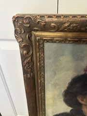 Antique Double Sided Oil Painting Beautiful Woman Portrait & Man Reading Signed