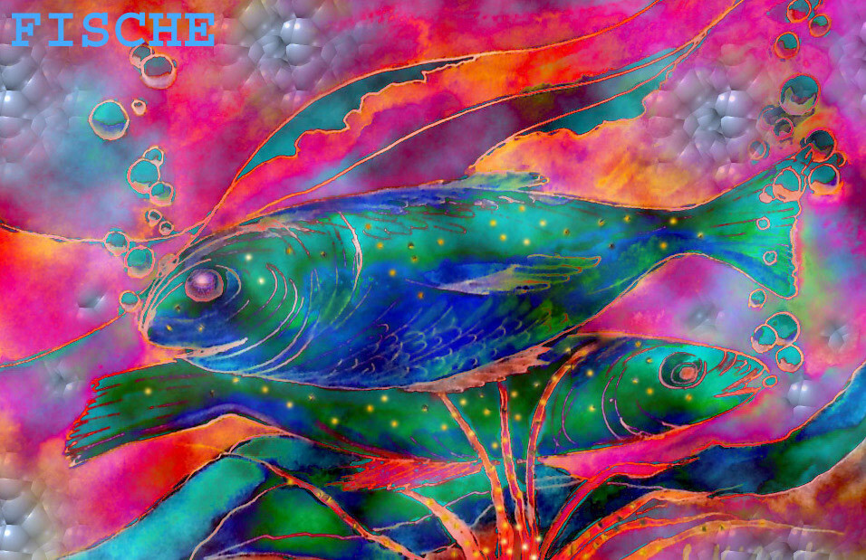 Zodiac Sign „Pisces“ RAINBOW STYLE Aceo Print 9 x 6.4 cm 20.2.-20.3.