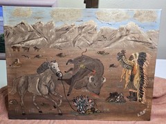 E.B. Edward Ott Outsider Primative Folk Art Painting, Signed E. B. Ott, 14 X 18″