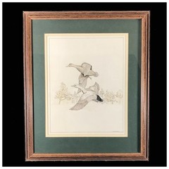 Ducks in Flight Original Ink and Watercolor Painting – Signed, Framed & Matted