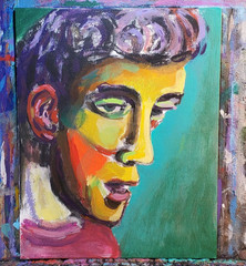 Original Outsider Abstract Male Portrait Painting on Canvas Panel