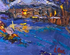 Oil Painting Frosty Winter Evening O. Ivanyuk Unframed Original nAAA3816