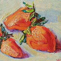 Strawberries Impasto Painting Original Art Impression Oil Painting 5.5 x 8.6 in