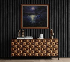 Original Oil Painting Moonlight Night Landscape Lake Art Canvas by A Onipchenko