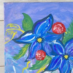 Original Impressionist Flowers Acrylic Painting Purple Blue Red 16x20in Canvas