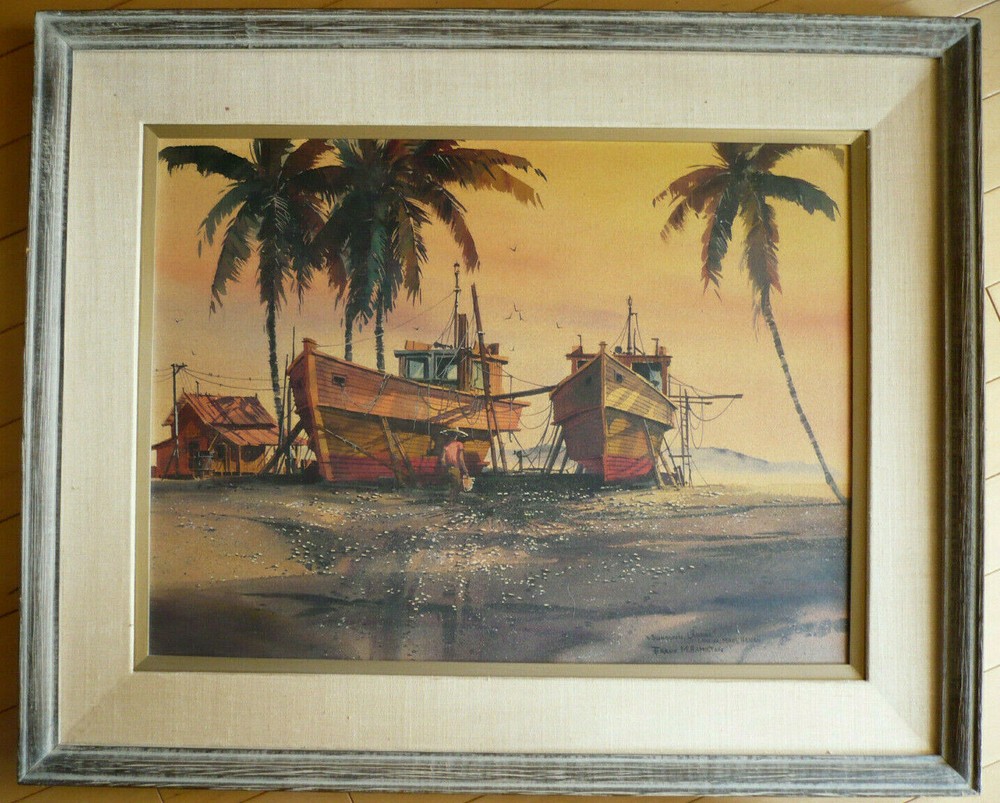 FRANK HAMILTON, LISTED CALIFORNIA CALIF VINTAGE HAWAII TROPICAL LANDSCAPE BOATS