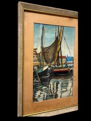 Vintage Italian Harbor Scene | Original Oil Painting on Board – Mid-Century Art