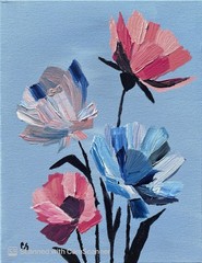 Impasto Pink Blue Flowers Original Acrylic Painting 11×14 Signed Canvas Art