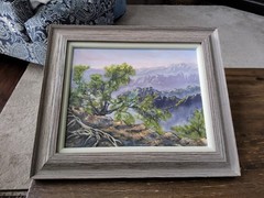 Vintage Framed Landscape Painting on Canvas – Joshua Tree w/Mountains?