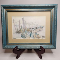 Peacocks Watercolor Framed Artist Signed Wall Art Original Frankie Eggemeyer 5×7