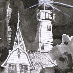 Larry Lerew painting Americana collectible original Lighthouse beach house COA