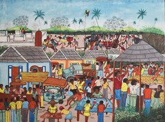 RENE J LOUIS-Haitian Artist-Original Signed Acrylic-Haitian Village Scene