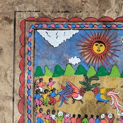 2 Original Amate Mexican Bark Paintings 39cmx59cm from Guerrero Mexico