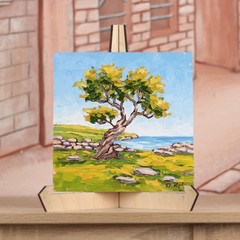 Oil Painting Original Olive Tree Mediterranean Landscape Wall Art Impasto 8×8