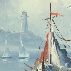 C. Stack Original Oil Painting Nautical Seascape Fishing Boat Small Canvas MCM
