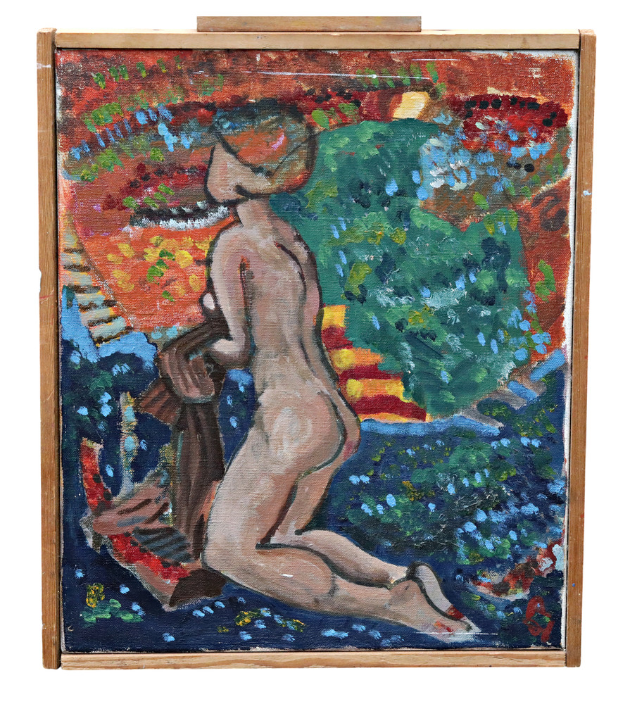 Louis Pohl Sex Appeal Akt Woman Oil Painting on Canvas Signed Danish Art