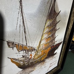 2 Vintage Asian Junk Boat Wall Art Pair Signed Framed nautical wall decor