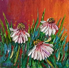 Daisies Impasto Painting Original Art Impression Oil Painting 6 x 6 in