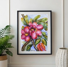 Original Watercolor Flower A4 Tropical Travel Art Bright Floral Painting OOAK