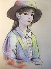 Original Pastel And Ink Sketch, 9×12 Inches, Woman In Traditional Outfit