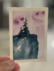 ACEO Lake Superior 17, Landscape Abstract, Watercolor Painting By Sasha Lehto