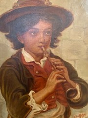 Antique Painting, ‚Boy with Grapes‘ 25.75 x 30.25
