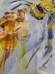Bumblebee Original Painting 12×12 Abstract Expressionism Modern Canvas SWhite