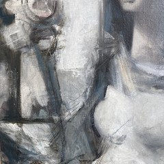 Antonin Marek Machourek Signed Abstarct Figure Oil Painting Monochrome 21”x25”