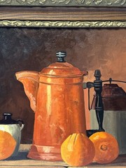 Ray Swanson Painting Oranges Pots Pitchers Still Life Famous Listed Oil 20 Inch