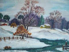 F. COLLINS, SIGNED WINTER SNOWY LANDSCAPE IMPRESSIONISM OLD VINTAGE & LISTED ART