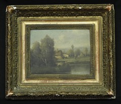 Oil On Panel French School 19th Century Signed AUBERT: Animated Landscape