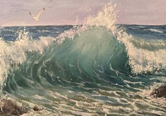 TEXTURED IMPASTO BIRDS WAVE BEACH Original OIL Artwork Painting Seascape Gift A5