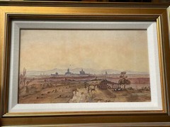 ANTIQUE LANDSCAPE PAINTING TOWN VIEW MEXICAN INDIAN HOME PEOPLE VILLAGE OLD