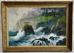 Large Robert E. Russell (Laguna Beach) Oil Painting – Big Sur Coast Seascape