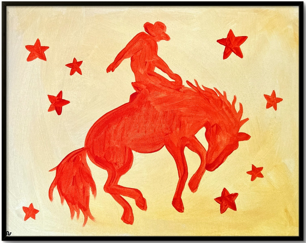Rodeo Cowboy on Horse Painting, Western Silhouette Art 11×14