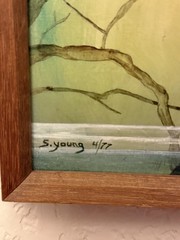 Vintage 1977 Signed Surrealist Painting by S. Young – Original mixed media