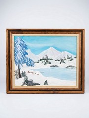 VTG 1973s Original Oil Landscape Winter Wonderland Painting Signed Framed Large