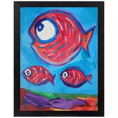 Impressionistic/Expressionist 9 x 12 Red Fish Acrylic Painting Hand Made Art