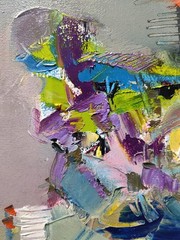 Abstract oil painting 8″x8″ Contemporary art, Angel, Gray, Blue, Yellow, Impasto