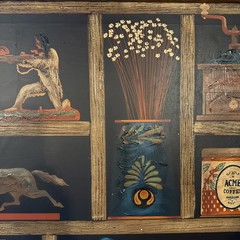 Vintage Huntington Folk Art Oil On Canvas Shadow Box Scene 27”x33”