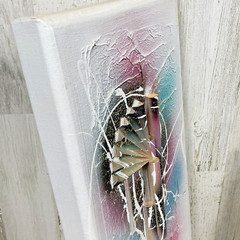 (2) 80’s Pink Green 3D Paper Texture Abstract Art Tree Snow Lone Pine MT