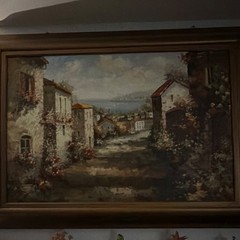 Framed Impressionist Oil Painting of Italian Seaside Village Landscape on Canvas