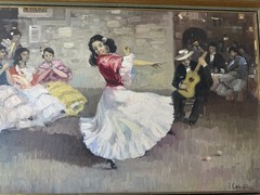 Vintage J Cerian „Flamenco Dancer Scene“ Oil Painting – Signed And Framed