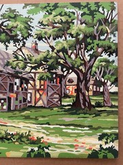Vintage PAINT BY NUMBERS Hand Painted Autumn Fall House Trees #4