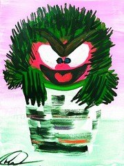 Original art 14 X 11 Green Monster CANVAS Colorful Modern Art Acrylic Painting