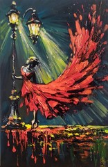 art 678 original painting oil on canvas 12×8 in 30×20 cm women in red figurative