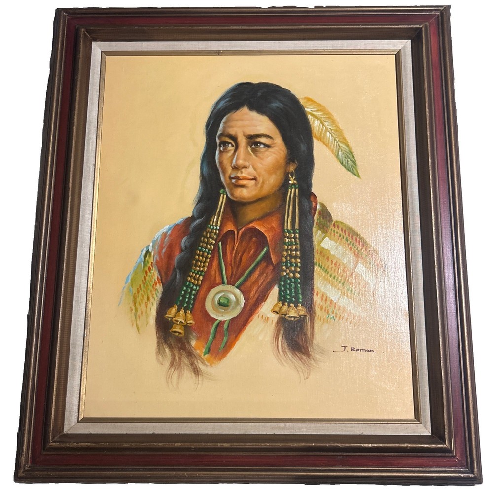 Jacinto Placencio Roman Signed Original Native American Woman Oil Painting
