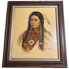 Jacinto Placencio Roman Signed Original Native American Woman Oil Painting